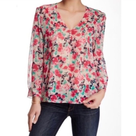 Joie Zeala Boho Sheer Silk Multicolor Floral Blouse Sz Medium - Picture 1 of 15